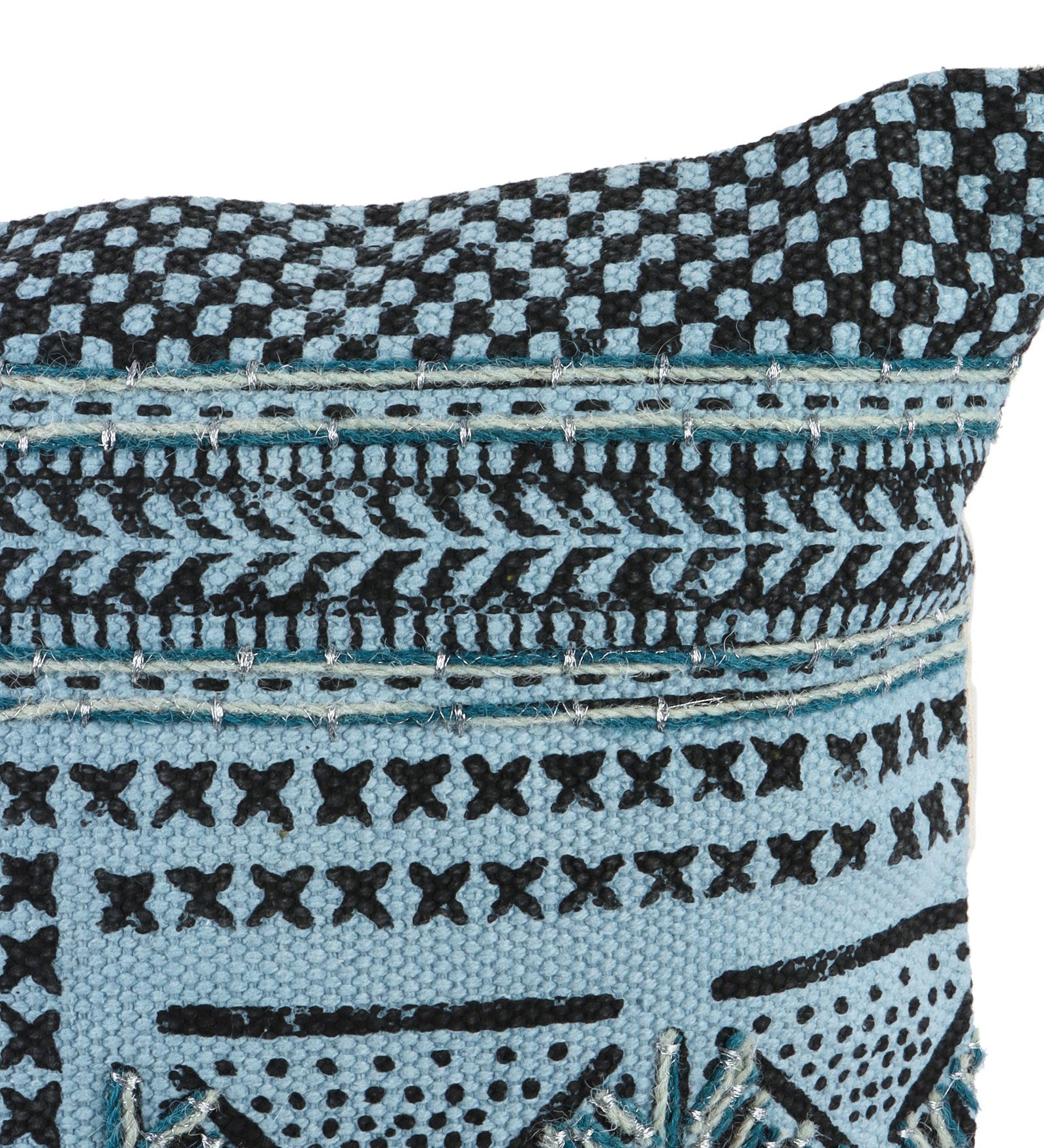 Embroidered Contemporary Cushion Cover (Blue Check Design)