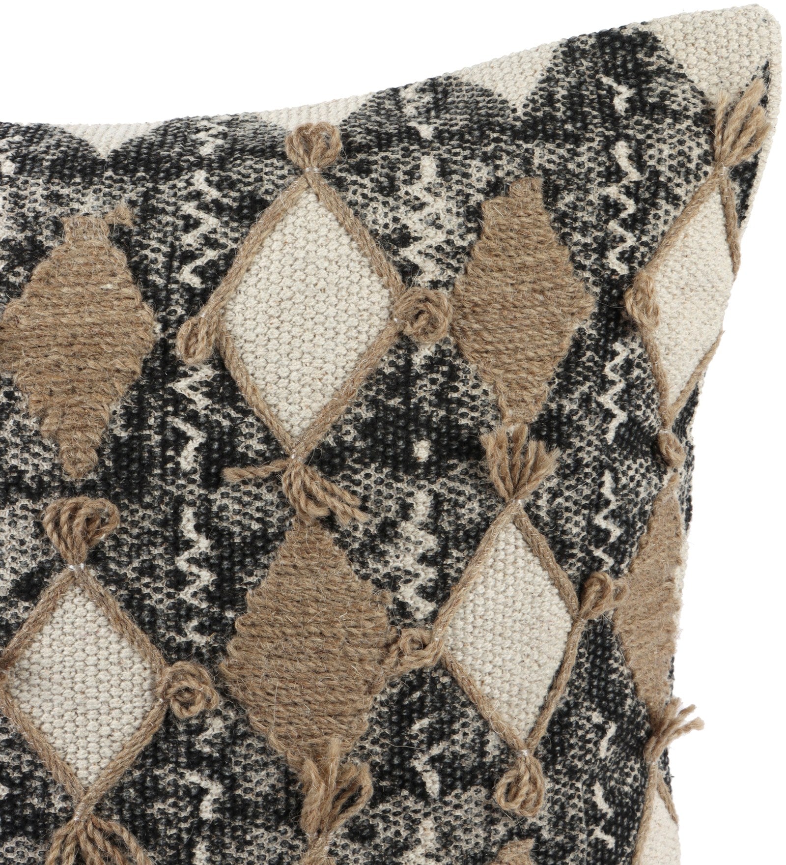 Embroidered Contemporary Cushion Cover (Beige Diamonds)