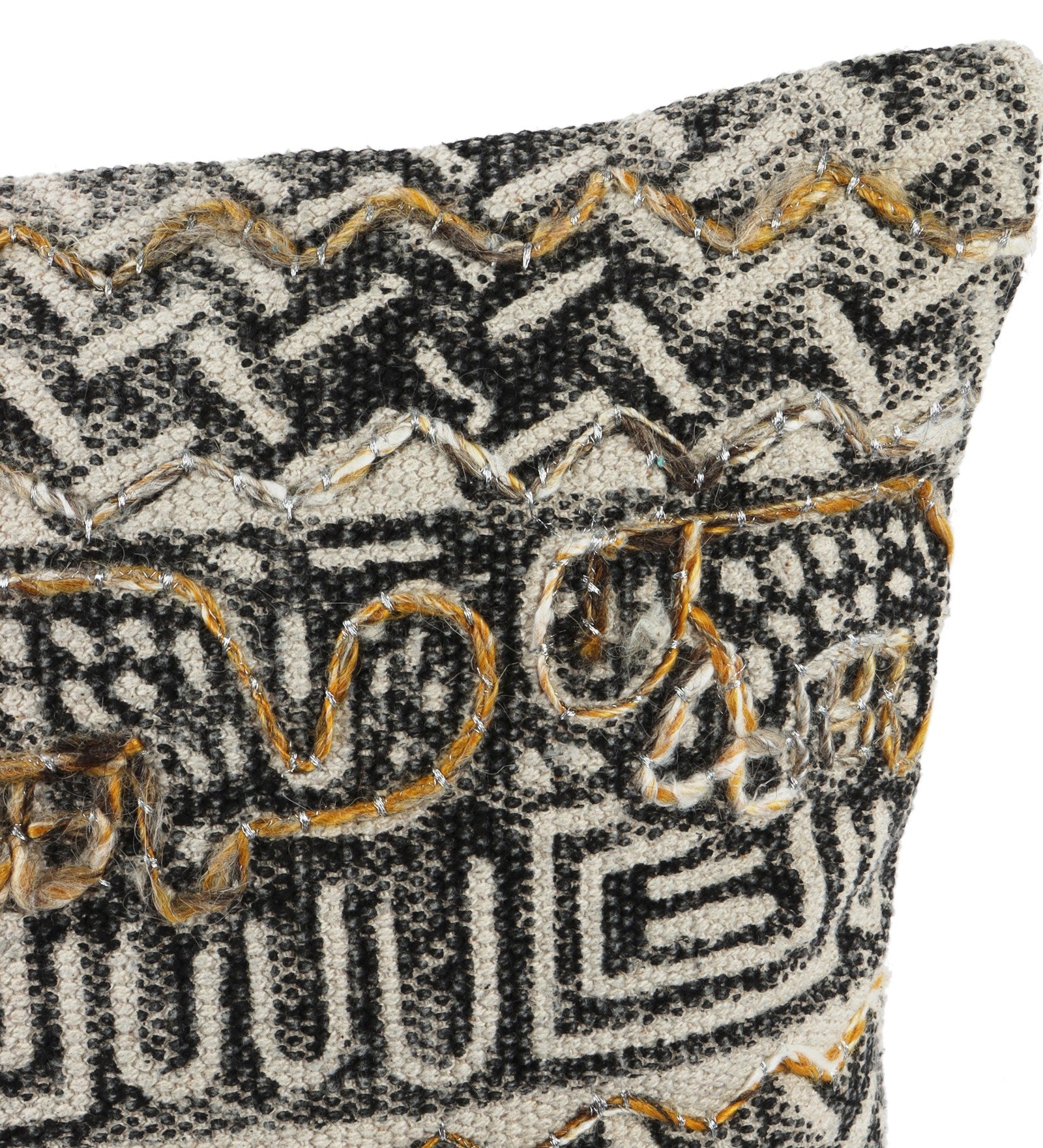 Embroidered Contemporary Cushion Cover (Black-Beige Abstract)