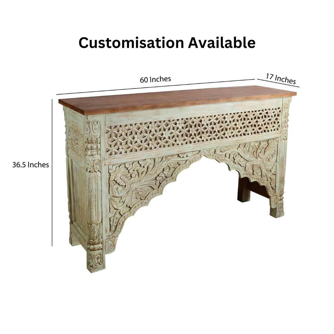 Mizaz Handcrafted Green Console Table