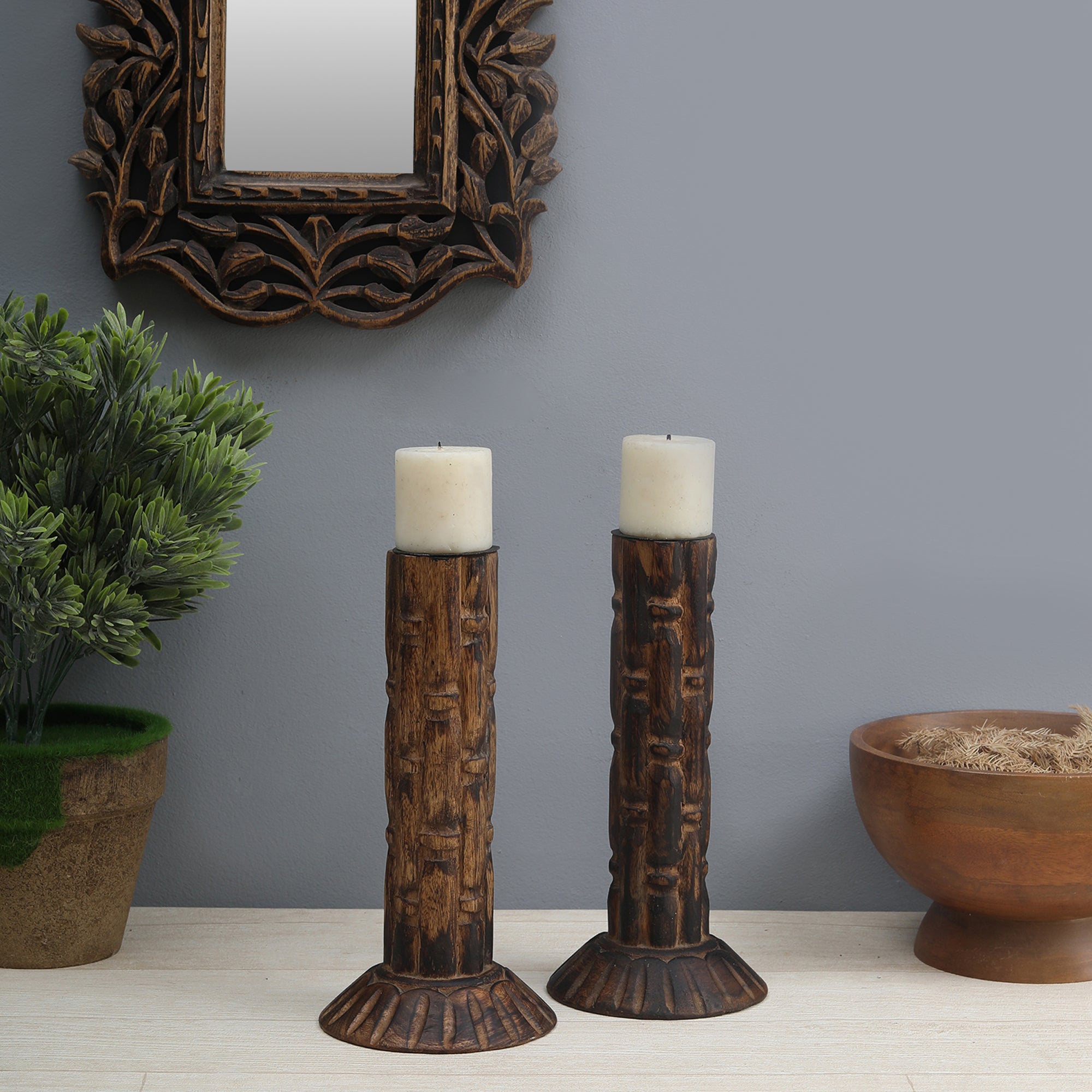 Tribal Wood Carving - Candle Stand (Single)