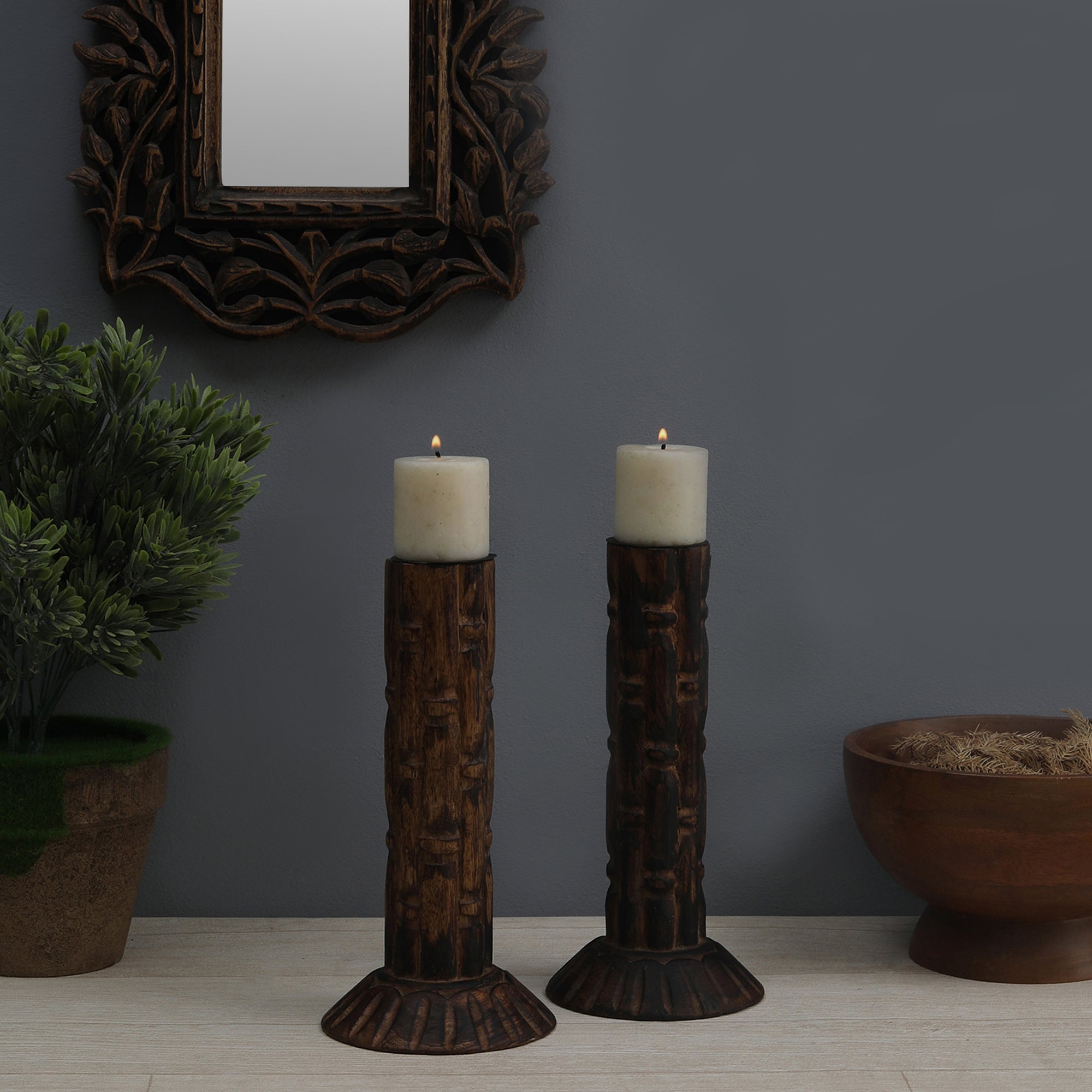 Tribal Wood Carving - Candle Stand (Single)