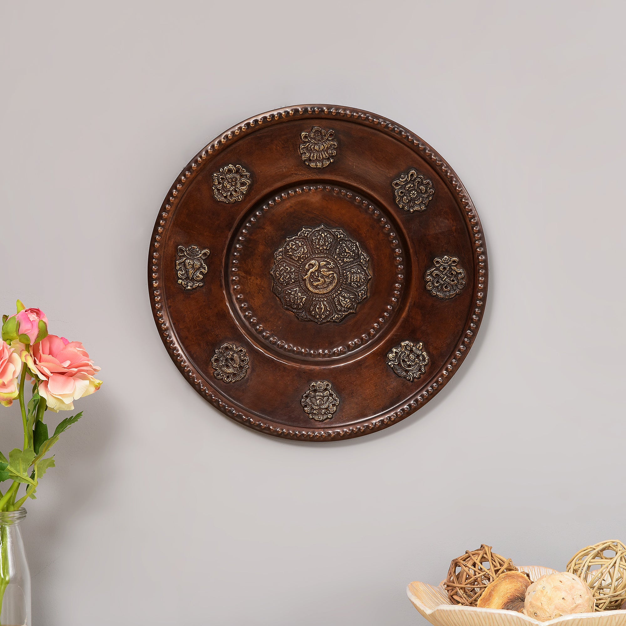 Buddhist Motifs - Rustic Wall Plate (Brown)