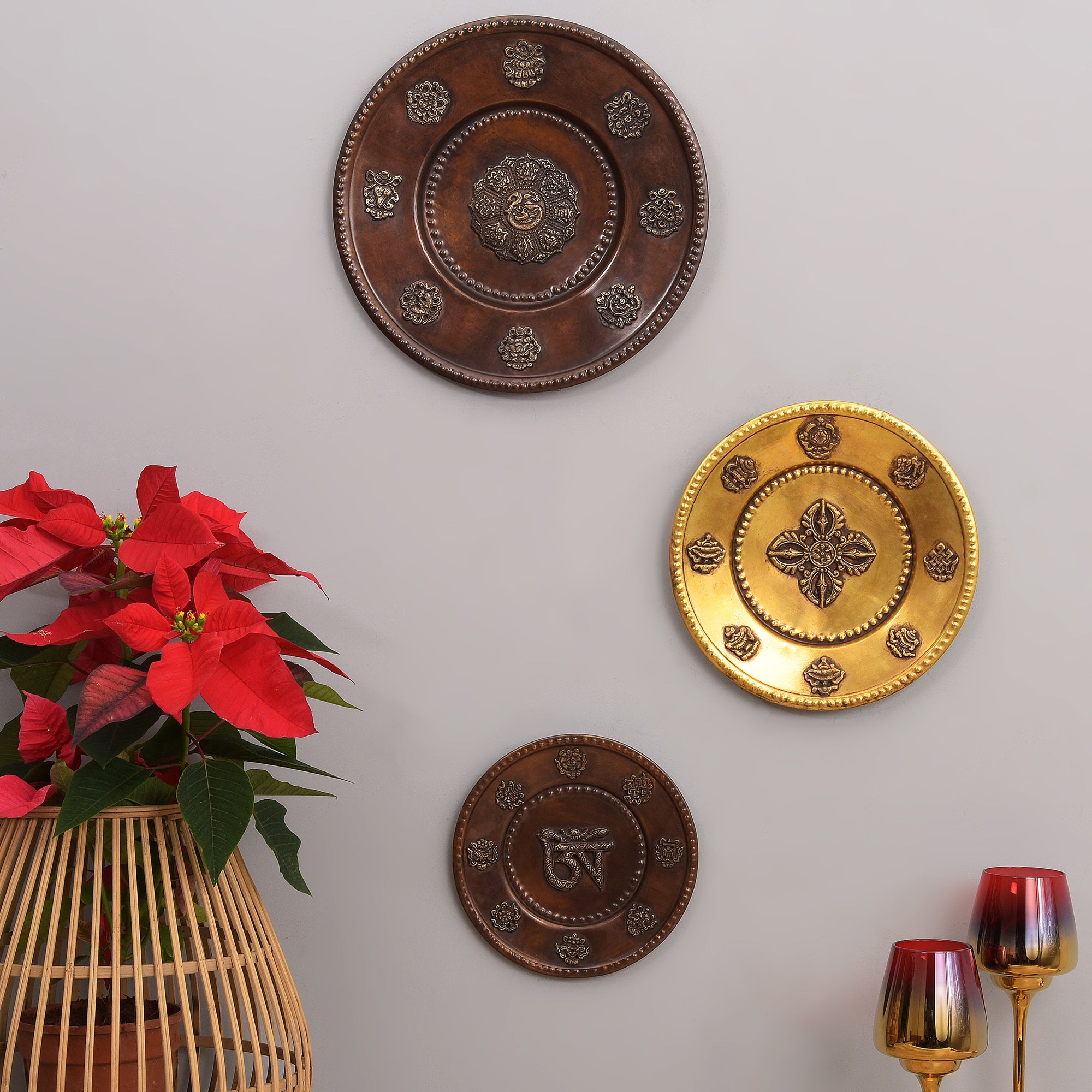 Buddhist Motifs - Rustic Wall Plate (Brown)