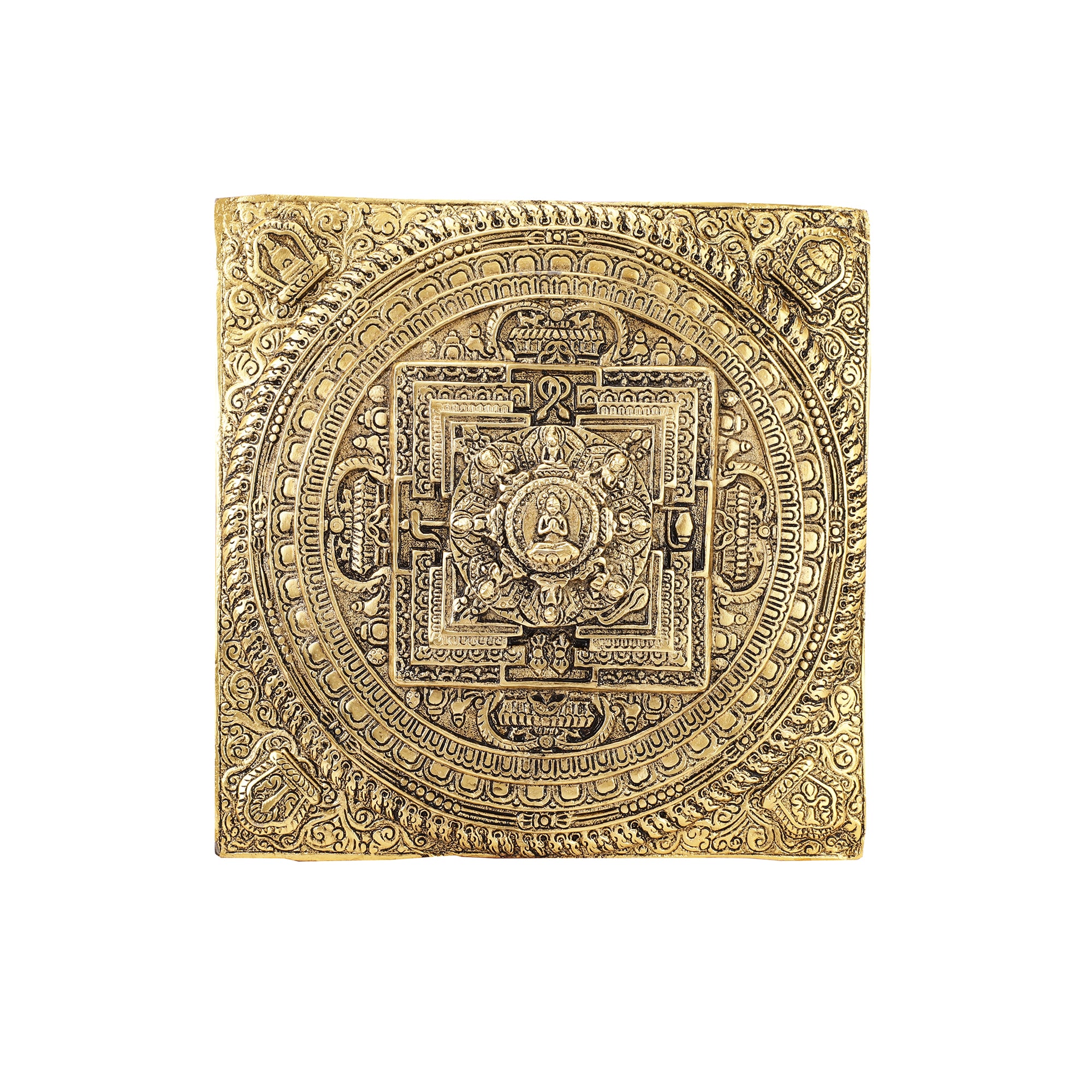 Handcarved Metal Mandala Wall Art (Antique Gold)
