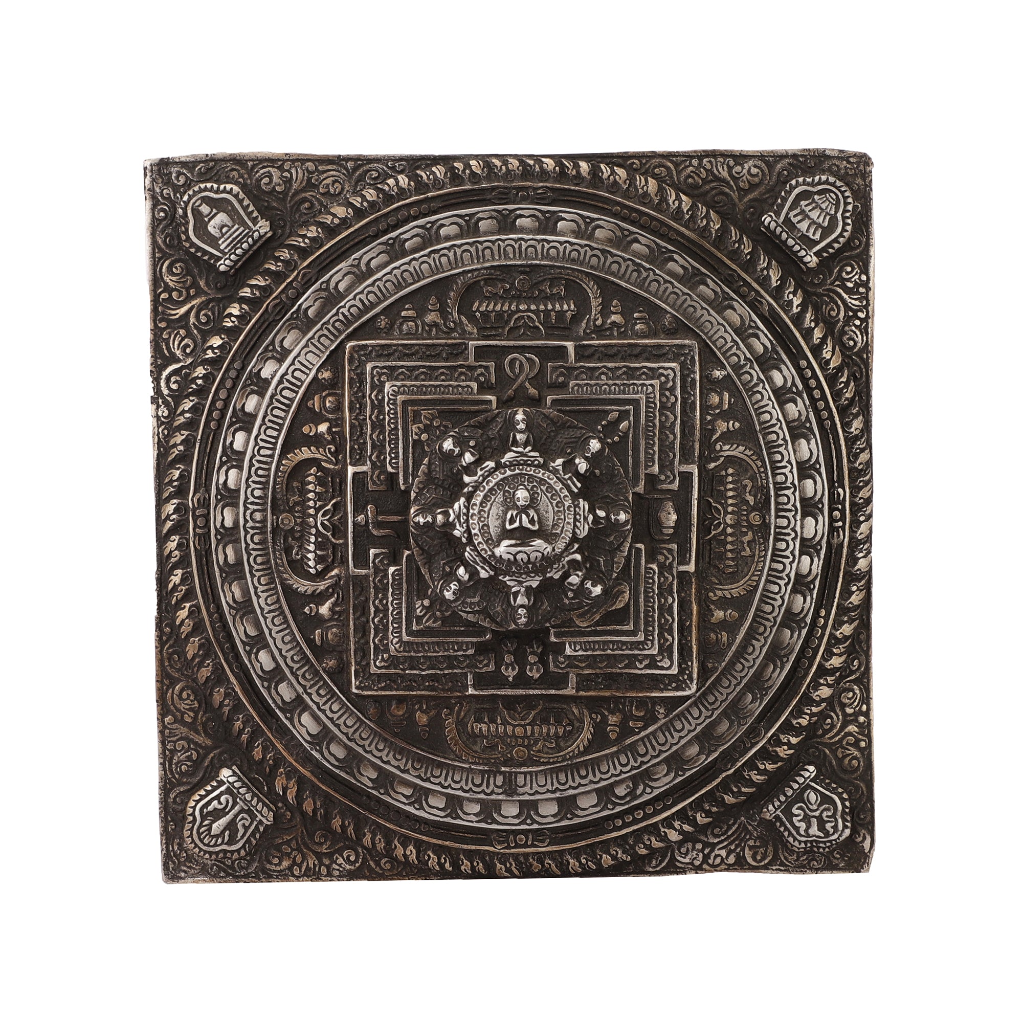 Handcarved Metal Mandala Wall Art (Antique Grey)