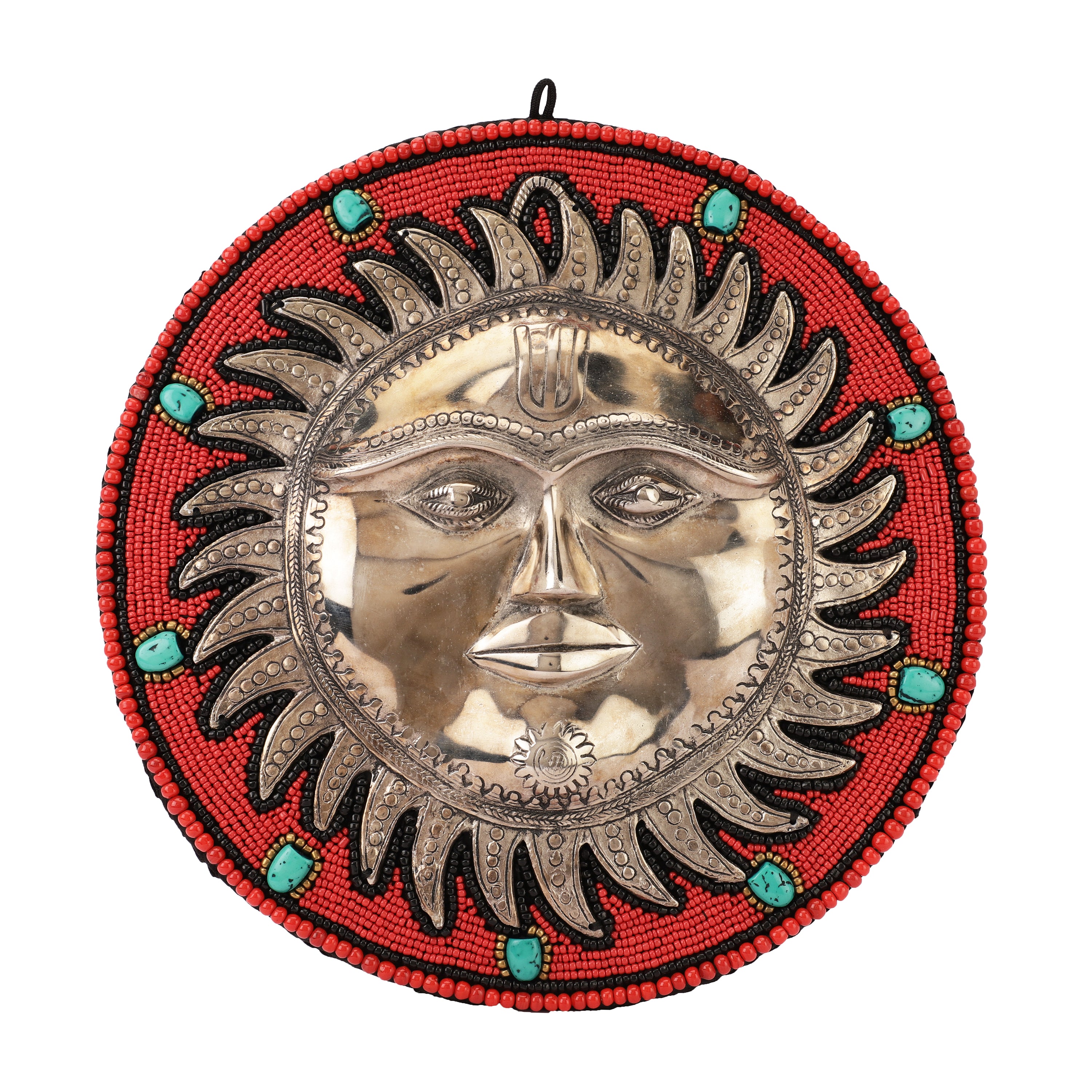 Red Beads and Stone Sun Metal Wall Art