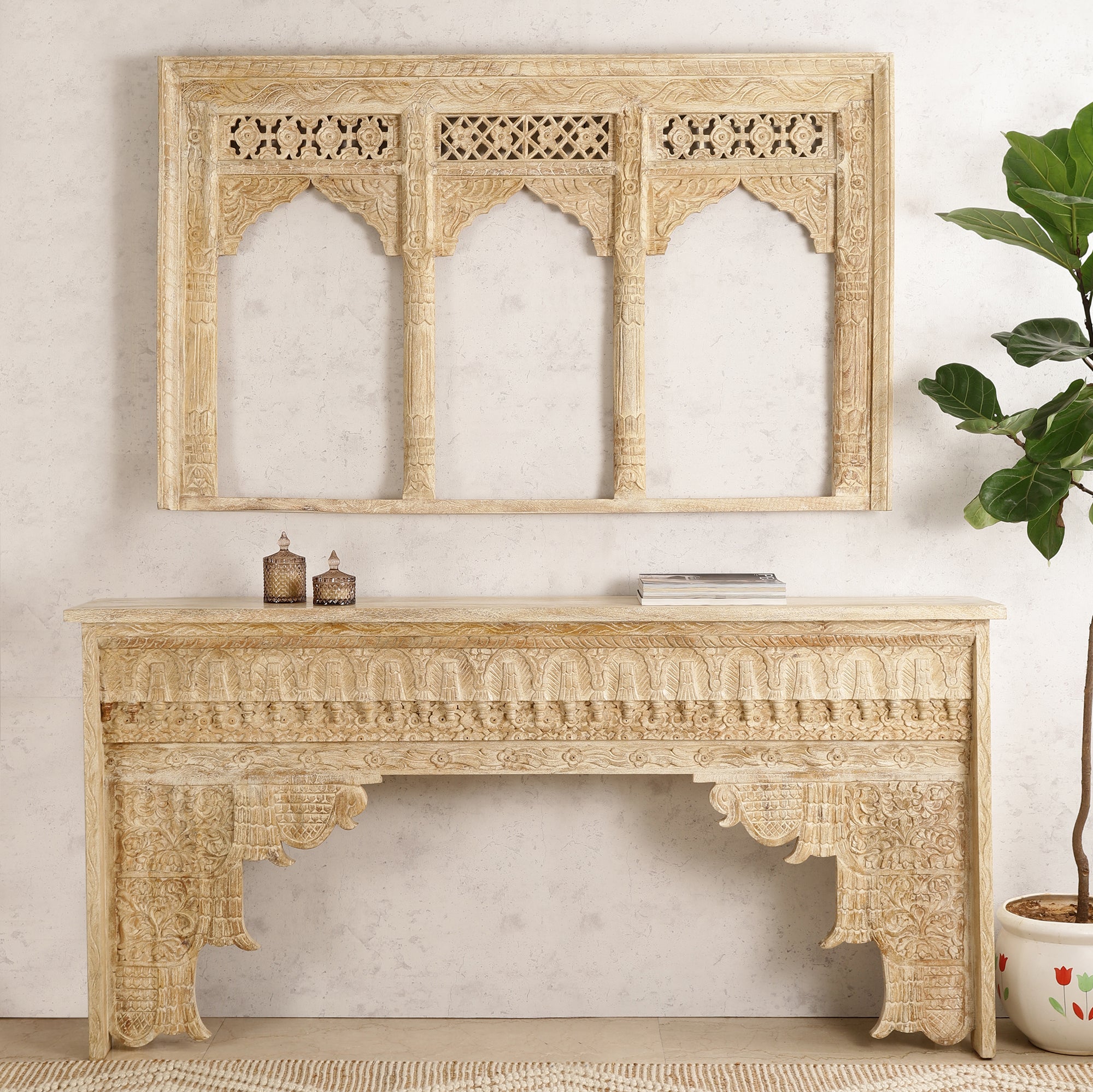 Arsaa Handcrafted Beige Console Table