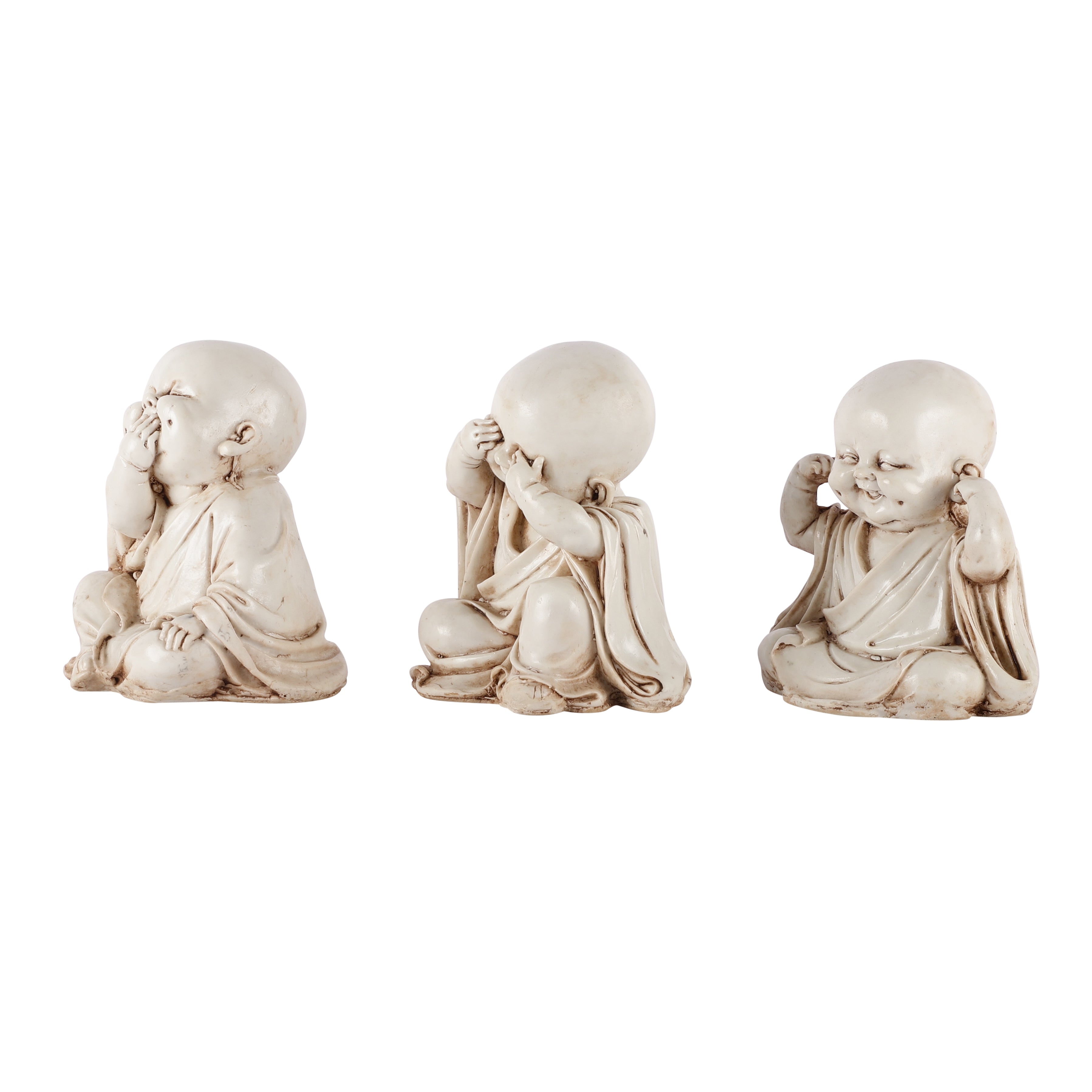 Three Pose Laughing Buddha (Set of 3) (White)
