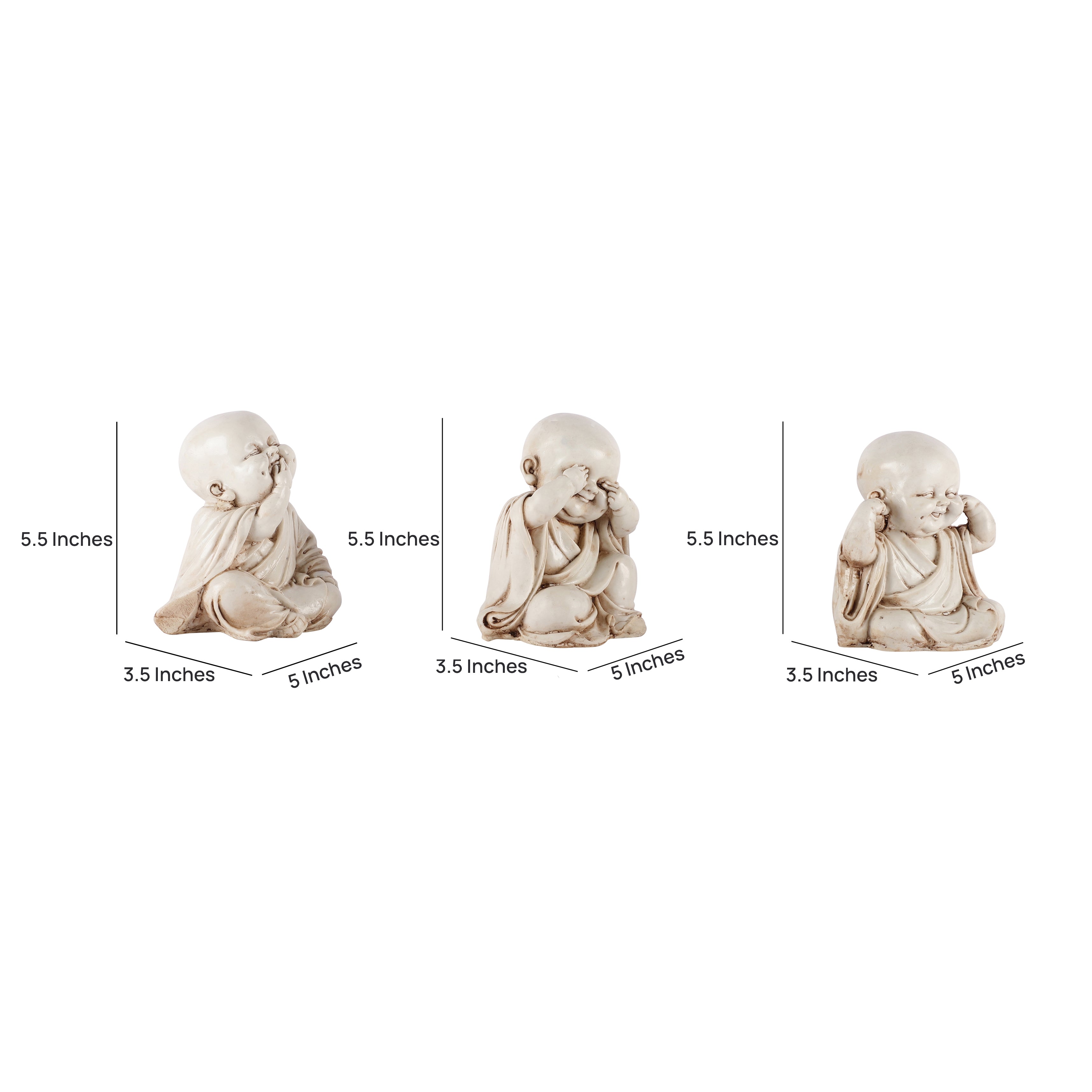 Three Pose Laughing Buddha (Set of 3) (White)