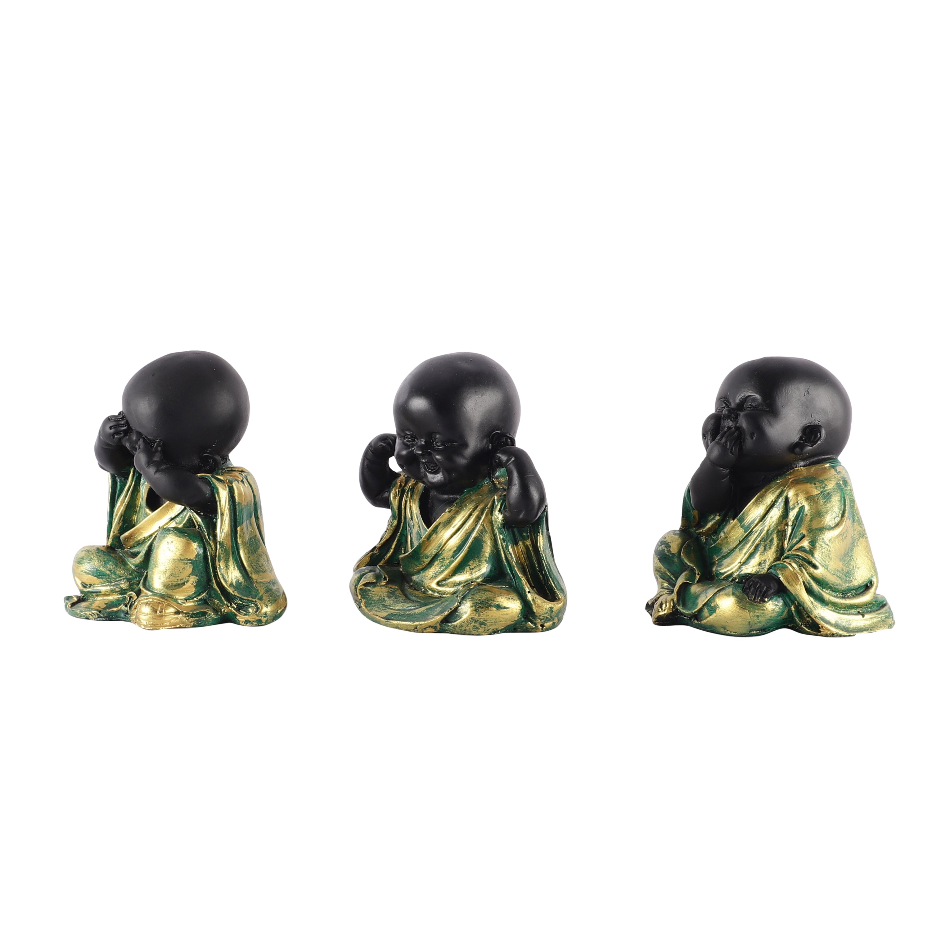 Three Pose Laughing Buddha (Set of 3) (Black)