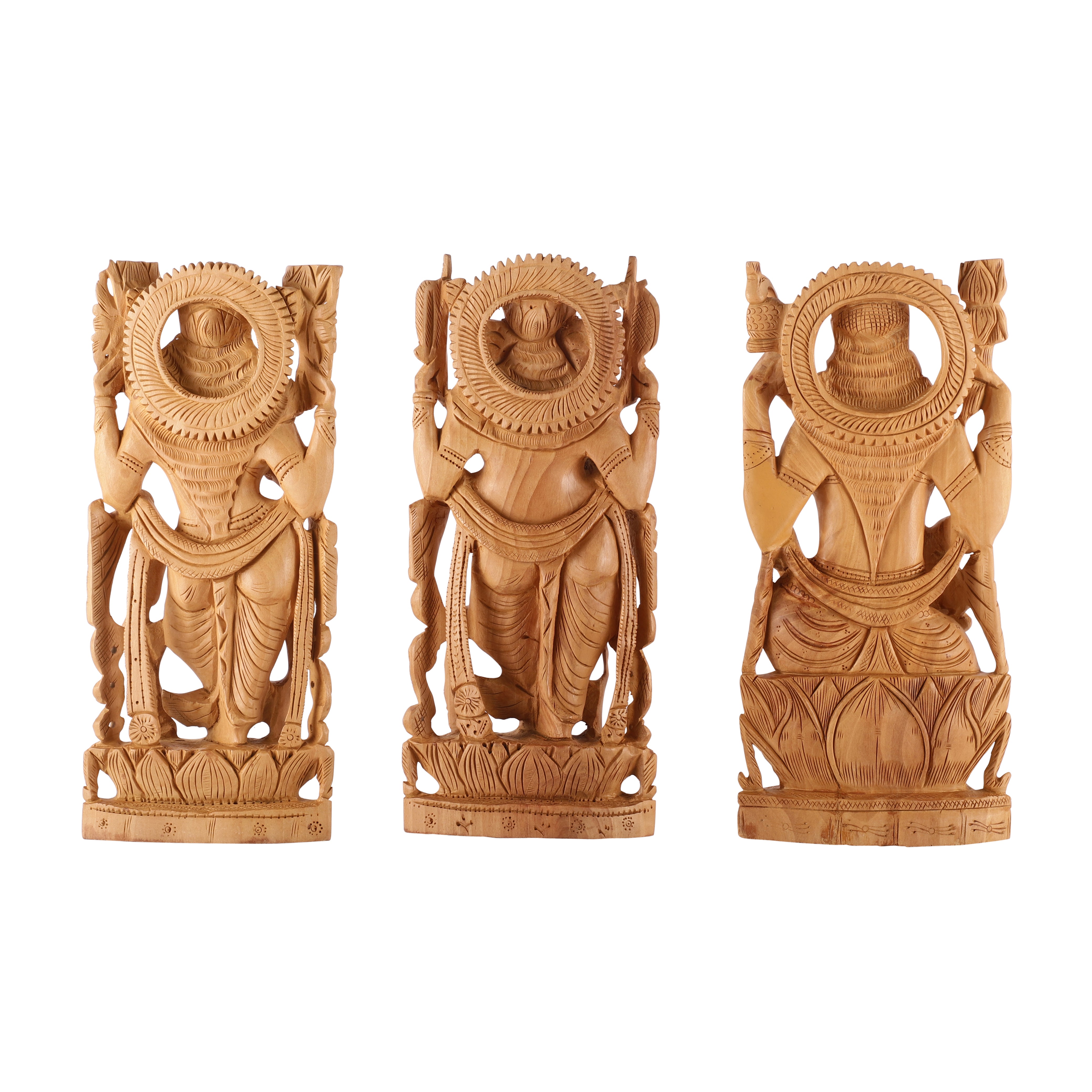 Ganesh Lakshmi Saraswati Wooden Carved Idols (Single)