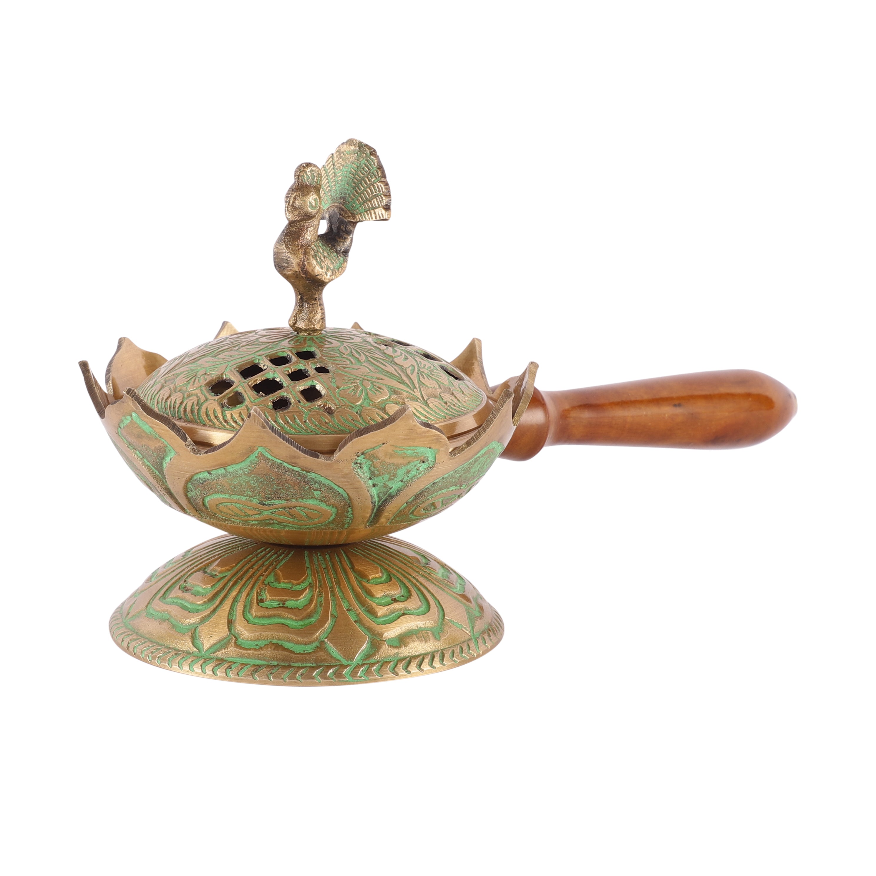 Wooden Handle Peacock Incense Holder