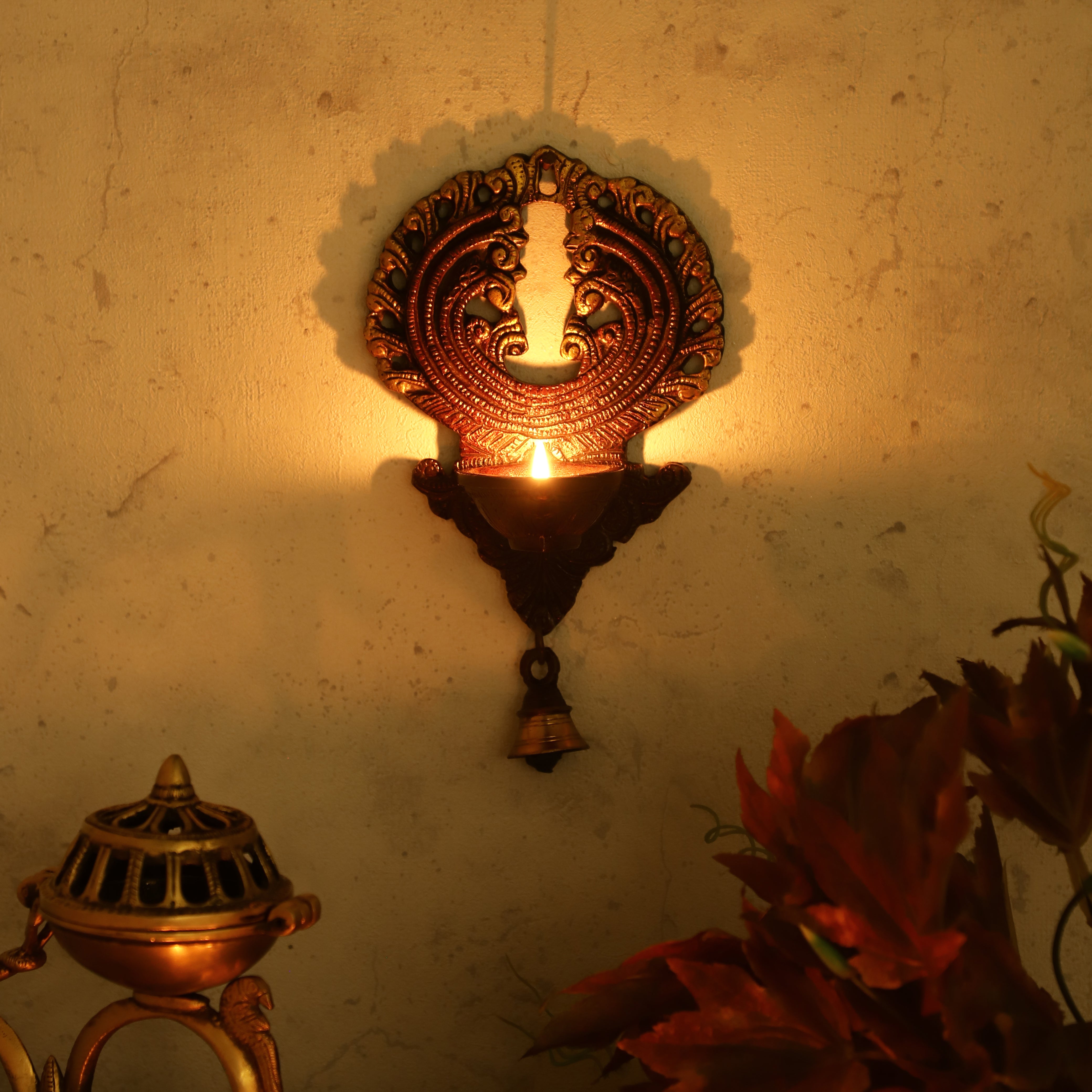 Peacock Wall Hanging Oil Lamp