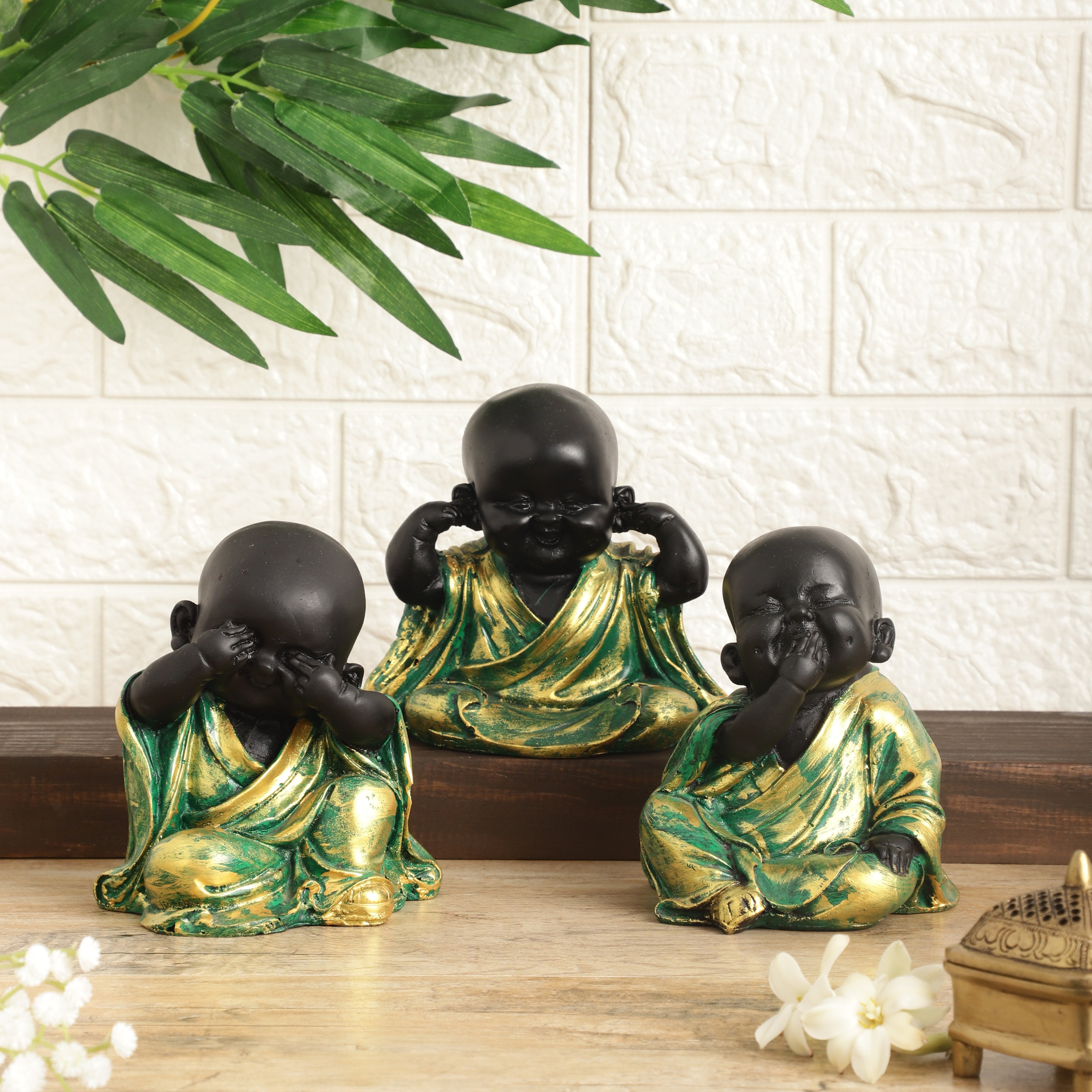 Three Pose Laughing Buddha (Set of 3) (Black)