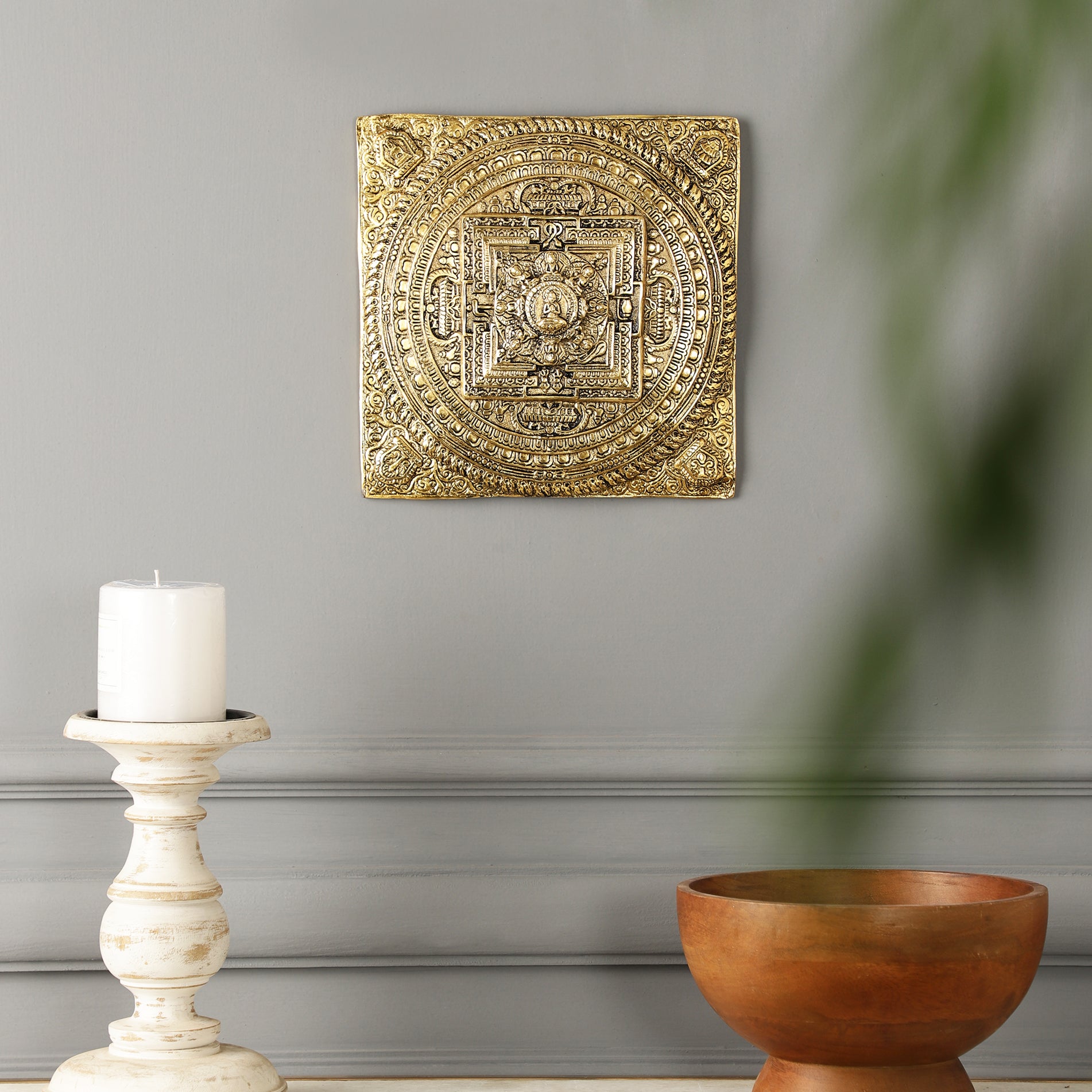Handcarved Metal Mandala Wall Art (Antique Gold)