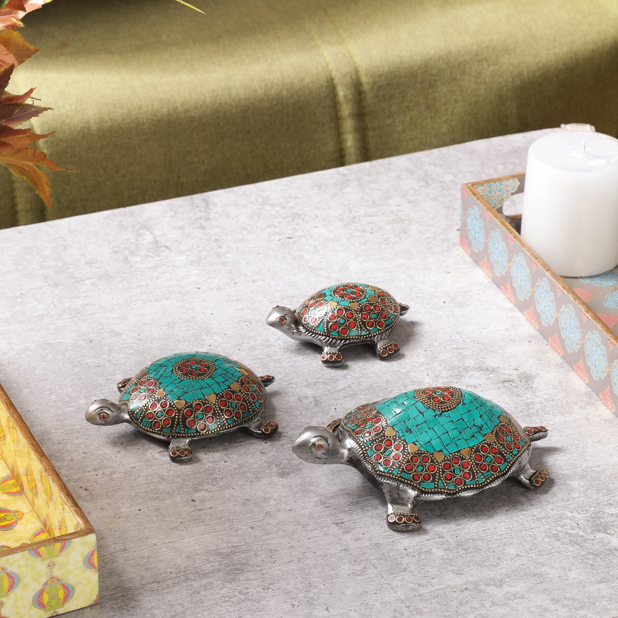 Turquoise Stone Turtles (Set of 3)